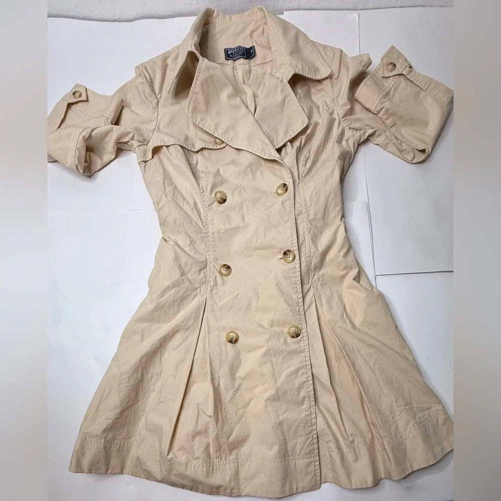 American Living Trench Coat Womens Size 14 Beige Pleated Classic Preppy Khaki PI